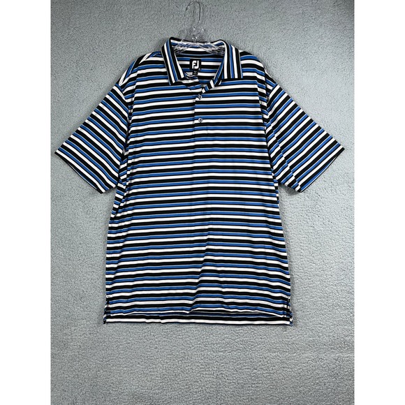 Footjoy Men's Black Blue White Stripe Golf Polo Shirt Size XL - Picture 1 of 9